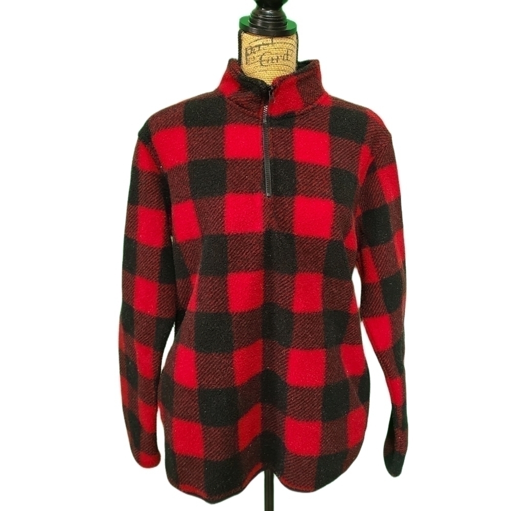 SEVEN Oaks | Soft Red & Black Plaid Collared Pullover | Medium
